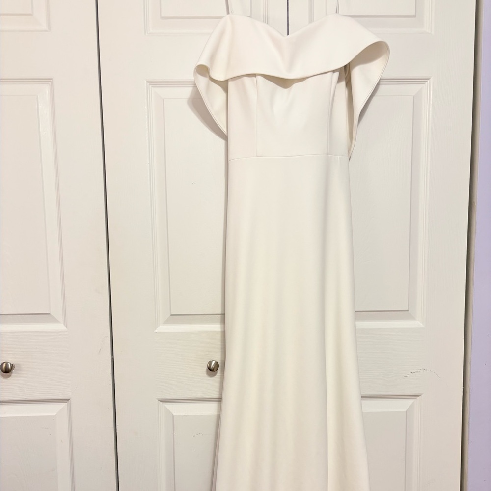 Betsy Adam White Off The Shoulder Wedding Gown size 12